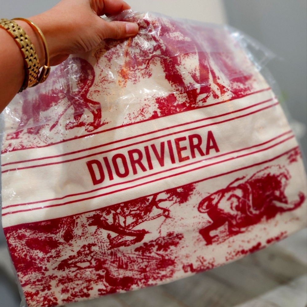 Christian DIOR Red and White Women's canvass Bag